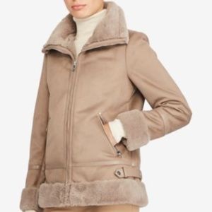 Ralph Lauren Faux Shearling Soft Moto Jacket Mink